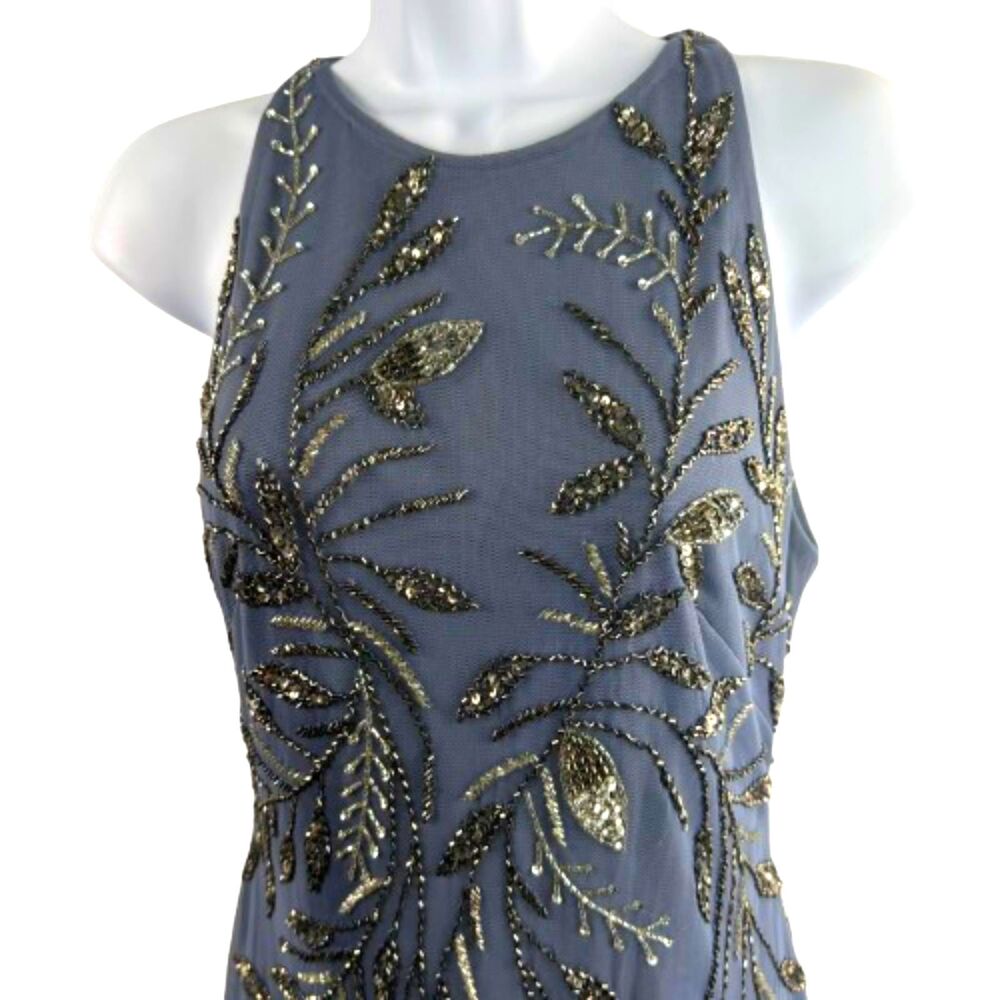 Adrianna Papell Halter Neck Beaded Embellished Grey Formal Gown Size XS - Picture 6 of 7